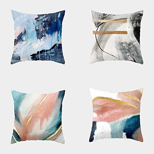 AKIS Home Kissenbezug 45x45cm 4er-Set mit harmonischer Morandi-Farbe Kissenbezüge für Sofakissen Wohnzimmer Schlafzimmer Wohndeko Kissenhülle (Ölgemälde)