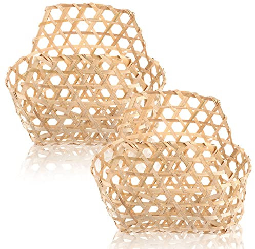 HOMSFOU 2- Rattan- Obstkörbe Gewebter Brotkorb mit Griff Snack- Aufbewahrungsschalen Schlüsselhalter Lebensmittel Servierplatte für Regal Küche Tisch Heimrestaurant