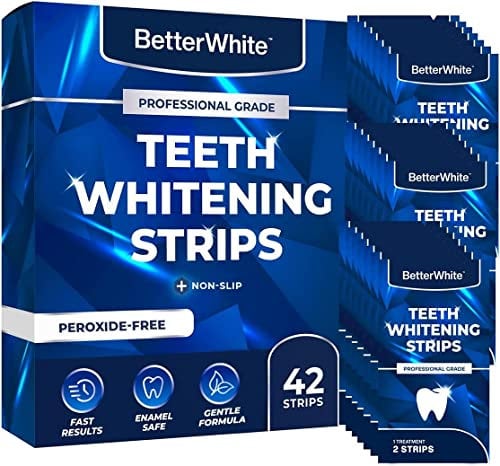 BetterWhite Professional Teeth Whitening Strips 21 Treatments - Enamel Safe - Non-Sensitive Formula - 42 Peroxide-Free Strips - Dentist Formulated Teeth Whitening Kit + Mouth Opener Included