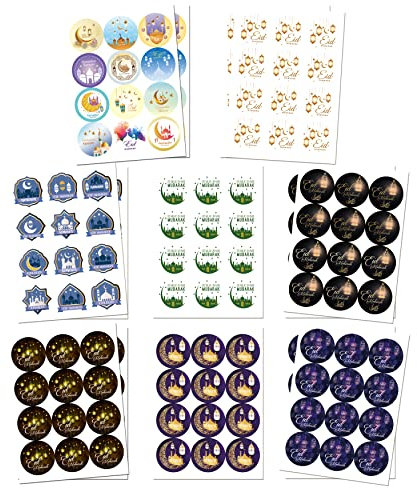 Eid Aufkleber Runde Eid Mubarak Aufkleber, Ramadan Kareem Aufkleber, Ramadan Mubarak Aufkleber Selbstklebende Eid Aufkleber für Umschläge Treat Bags