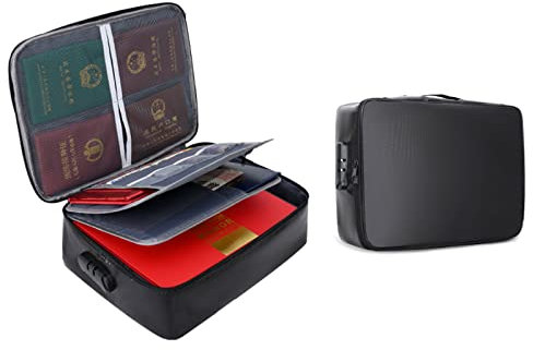 Yuehuamech Fireproof Document Box Organizer Important Document Organiser with Lock 3-Layer Large Lockable Waterproof Storage Bag for File Passport Certificate Laptop Bank Cards