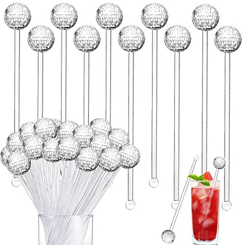 YANSYUN Discokugel Cocktailspieße 24 Stück, 1970s Disco Ball Cocktail Spieße Cocktail Deko für Party Hochzeit Bar