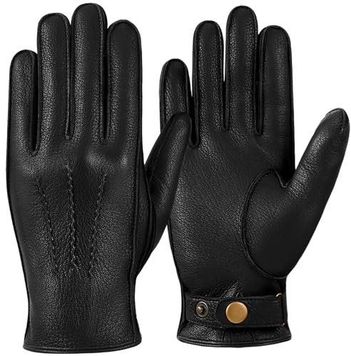 GSG SINCE 1998 Lederhandschuhe Herren Gefüttert – Mit warmem Kaschmir-Wollfutter & chromfreiem Schafsleder – Thermo Handschuhe Herren als Fahrerhandschuhe für Auto & Winter Schwarz L
