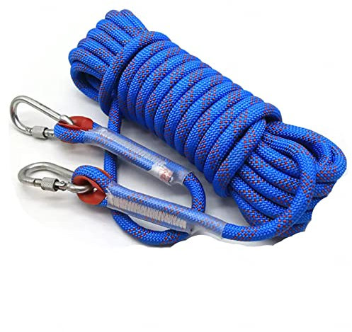 HAMIMI sicherungsseil Nylon Statisches Seil kletterseil Outdoor-Seil mit 2 Stahlhaken für Arbeiten in der Höhe/Feuerleiter/Abseilen/Sport Camping usw,12mm-15m