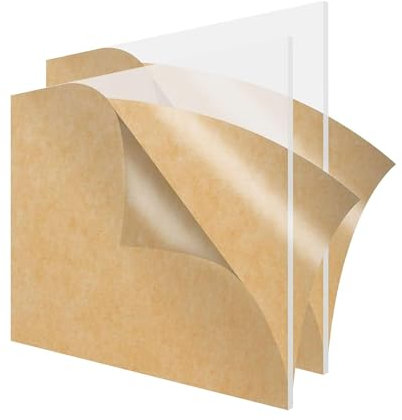 QEEYON 2 Pièces Feuilles Acrylique Transparent 420 x 297mm Plaque Acrylique Transparent A3,Acrylique 1mm vec Film De Protection pour Cadre Photo, Panneaux de Table, Calligraphie et Peinture