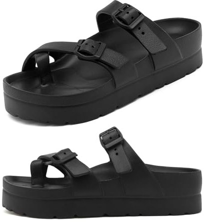 Haifago Women's Platform Sandals with Arch Support, Adjustable Toe Loop Strap Slides Beach Summer Essential Thong Sandals Comfortable Lightweight