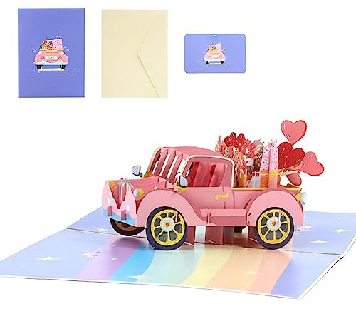 ERBO Pop Up Karte Hochzeit, Hochzeitskarte 3D mit Goldener Umschlag, Hochzeitsauto Hochzeitskarten, Hochzeitsgeschenke für Brautpaar Pop Up Grußkarten, Hochzeitskarte Geldgeschenk