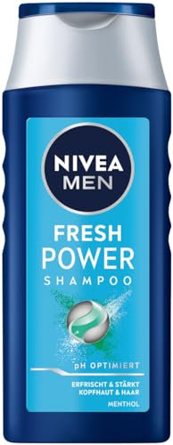 NIVEA MEN Fresh Power Shampoo mit Menthol, Haarshampoo ohne Silikone erfrischt und stärkt Kopfhaut & Haar, pH-optimierte Haarpflege mit Frische-Kick (250 ml)
