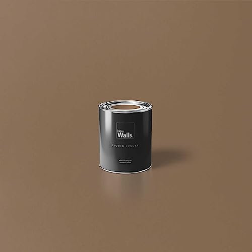 New Walls Premium Wandfarbe Braun, Nussbraun Liquid Luxury Dispersionsfarbe für Innenräume – 1 L