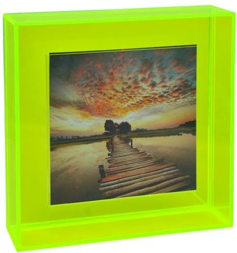 HappyDino Acryl-Bilderrahmen für Wand und Tischplatte, fluoreszierender Fotorahmen mit dekorativer heller Farbe, Neongrün, 20,3 x 20,3 cm