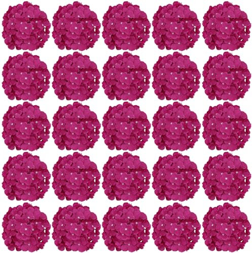 FagusHome 30 teste di ortensie artificiali in seta, fiori e steli, ortensie finte, per la decorazione della casa e del matrimonio (rosa intenso)