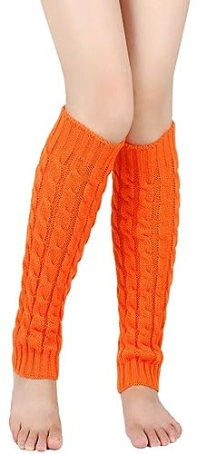 Yurosiay Damen Lang Strick Beinstulpen Winter Gestrickte Beinwärmer Stulpen Wolle Stretch Legwarmer Häkelarbeit Stiefel Stulpen Bunt Gestrickte Warmer Stulpen für Damen Mädchen 40CM Orange