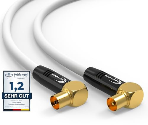 RedStar24 Antennenkabel 30m Weiß – 90° Gewinkelt Koaxial | Stecker zu Buchse – Premium HDTV Koaxialkabel für Kabelfernsehen | TV Kabel: Kompatibel mit TV, Radio, DVB-T/T2, DVB-C, DAB