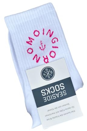 Seaside No.64 Socken mit maritimer Botschaft – verschiedene Ausführungen | Tennissocken im nordischen Stil - farbige Strümpfe mit Schriftzug - Unisex auch für alle Landratten – Seaside No.64