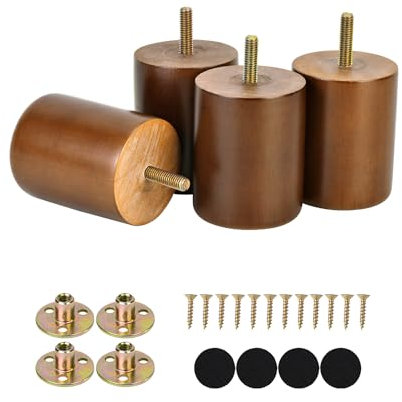 Maricome 3 in Wooden Legs Set of 4, Solid Round Wood Replacement Feet Predrilled M8 Bolt，Suitable for Sofa Couch Dresser Ottoman Cabinets Chair Screw in