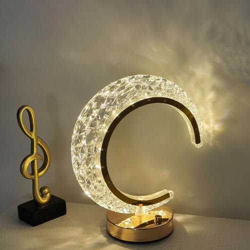 BomKra Kristall Mond LED Tischlampe Touch Dimmbar Nachttischlampe Romantisch Nachtlicht USB wiederaufladbar Tischleuchte mit 3 Helligkeitsstufen Home Decor Licht für Geburtstag