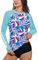 BesserBay Women Summer SPF Swim Swimming Rashguard Sunscreen Sunblock Sun Top Blue Purple Tropical Leaves L