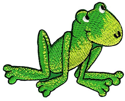 Frosch Grün Kröte Aufnäher zum aufbügeln oder aufnähen Bügelbild Aufbügler für Kleidung gestickter Bügelflicken Applikation Patch Größe 7,5 x 5,8 cm