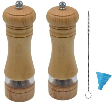 MASALACO Klassisches Salz- und Pfeffermühlen-Set, nachfüllbare Salz- und Pfeffermühlen, manuelle Salzmühle aus Eichenholz, Pfeffermühle, sichtbarer verstellbarer Keramik-Mahlrotor, 2 Packungen je 16,5
