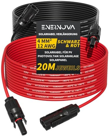 Solar Cable 4 mm²/6 mm², Solar Cable Extension 1/2/3/5/8/10/12/15/18/20 m, Multi-Contact 4 Solar Cable, IP67 Waterproof, Solar Cable Extension Cable (4 mm² 20 m)