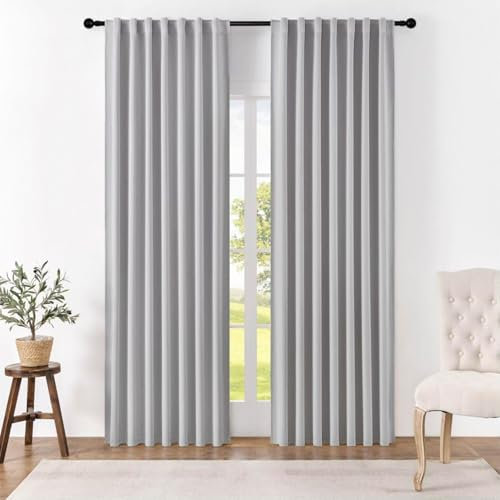Joydeco Schlaufen Verdeckten Vorhänge 2er Set,H 225 x B 140 Grauweiß Lange Vorhang Thermo Verdunkelung Stangendurchzug Gardinen Blackout Blickdicht Curtains Schlafzimmer Wohnzimmer Modern