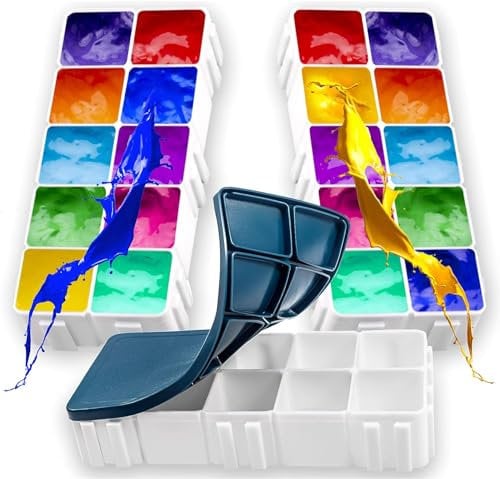 3pcs Plastic Paint Palette with Soft Lid, 30 Compartments Paint Trays Airtight Leakproof Watercolor Palette for Gouache, Acrylic and Oil