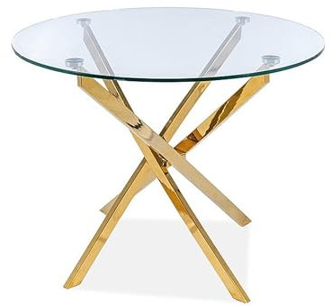 Design Esstisch rund GA-111 Glas Tisch Esszimmer 90x71x90 cm, Farbe:Klarglas - Gold