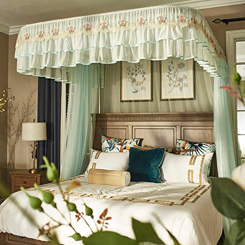 GUHPZA Betthimmel im Prinzessin-Stil, Moskitonetz mit Halterung, Feste U-förmige Führungsschiene, Bettvorhänge, Mädchenschlafzimmer, Dekoration, Betthimmel, Vorhänge (Wassergrün, 2,0 m)