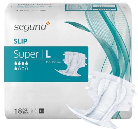 SEGUNA Slip Super, Inkontinenz Windeln für Erwachsene, Frauen, Männer, Windeln bei schwerer Blasenschwäche, Stuhlinkontinenz (L (Beutel 18 Stück))