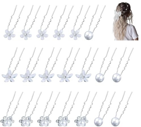 20 Pièces Épingles à Cheveux, Épingle à Cheveux de Marriage De Mariée De Perle Fleur Cristal Pinces Demoiselle D'honneur, Pince Cheveux Mariage Fleurs en forme de U Pour Marriage Soirée Anniversair