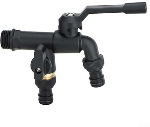 Wasserhahn für den Außenbereich, Doppelauslass, Gartenschlauch-Verteiler, 2-Wege, 1,27 cm, Wandmontage, Messing, Wasserhahn, Kugelhahn, für Balkon, Rasen, Schlauchanschluss (Doppelkopf)