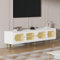 Armoire TV avec 4 portes spacieuses en rotin, 2 grands casiers et 4 casiers avec étagère réglable, meuble TV moderne, 180 x 40 x 72 cm, blanc élégant 2