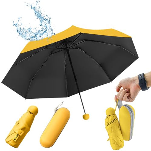 SLTAXAR Kompakter Regenschirm Sturmfest mit 8 Rippen Taschenschirm Zitronengelbe Mini Umbrella Pocket Taschenschirme Faltender UV-Regenschirm Minischirm Leicht Mini Schirm Damen Perfekt für Handtasche