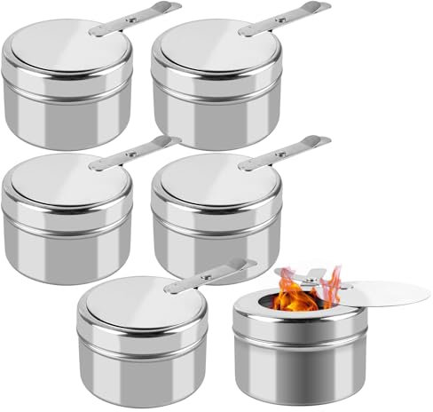 BORDEAG 6 Pièces Récipients à Pâte Combustible, Brûleur À Fondue, Brûleur à Alcool, Brûleur d'alcool pour Fondue, pour Chauffe-Plats à Fondue ou Plat de Cuisson, Camping, Café, Boissons Chaudes