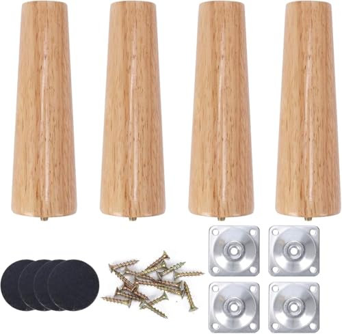 Luabue 4 Pezzi Gambe per Mobili Legno Piedini per Mobili Ricambio Parti di Mobili in legno Gambe per Cabinet Divano Letto Tavolo con Piastra di Montaggio, Pad Antiscivolo e Viti (20cm)