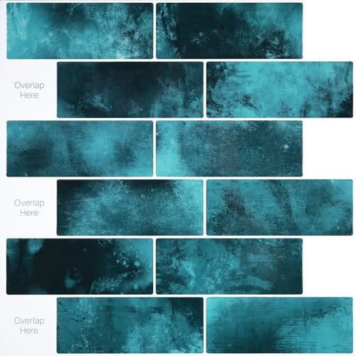 Yullpaper Piastrelle adesive per bagno, 3D, colore blu petrolio, da incollare su piastrelle in PVC, autoadesive, da incollare su piastrelle da bagno, autoadesive, da cucina, 10 pezzi, 30 x 30