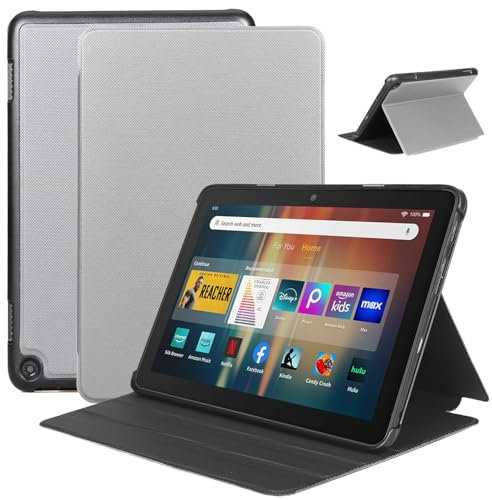DJ&RPPQ 8 Inch Tablet Hülle mit automatischer Wake/Sleep-Funktion, Nicht für TCL Nokia iPad Samsung Tablet, Faltbarer Vorderseite aus Leder und Weich TPU Rückseite Hülle für 8 inch Tablet (Grau)
