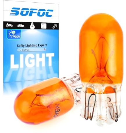 SOFOC T10 12V 5W Halogen Wedge Bulb Yellow Car Dashboard Indicator Light Turn Signal Light & Side Repeater Bulb Plug and Play 2Pcs