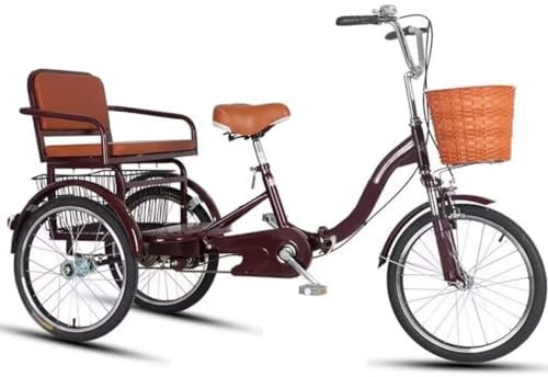Klapppedal-Dreirad mit stoßdämpfender Gabel, Tandem-Dreirad mit Rücksitz, Roller-Dreirad für ältere Erwachsene mit empfindlicher Bremse, Lasten- und Passagier-Dreiräder, Doppelkettenantrieb
