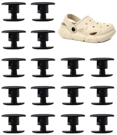 16Pcs Clogs Rivets,for Replacement Repair Beach Shoe,Rivet Clips Fasteners,Black Screw Rivets Accessories,Plastic Push in Hole Fastener,Sport Boot Shoe Buckle Rivets-Replacements