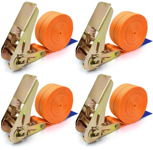 Qintora 4 Pezzi Cinghie A Cricchetto, Cinghie Di Fissaggio Con Cricchetto Lunghezza 6M,Larghezza 25 Mm-Carico Resistenza Fino A 800 Kg Din En 12195-2,Per Fissaggio Del Carico E Il Trasporto Di Merci