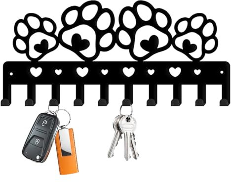 Greyoe Porte Clef Mural, Porte Clé Mural, Boite a Clefs Murale Decorative, Porte clé Mural Décoration Clé en Métal avec Crochet en fer Forgé (empreinte de patte de chien, 1 Set)
