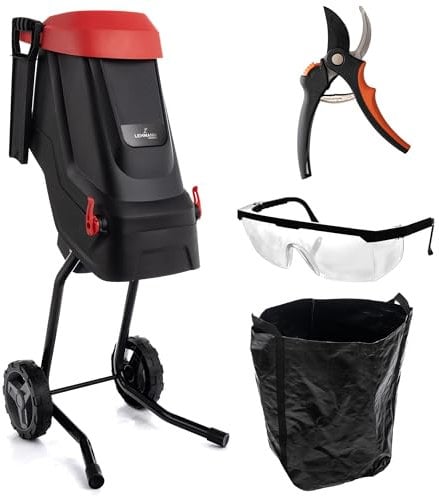 LEHMANN LGAGS-2645 Biotrituratore Elettrico, Spessore di Taglio max. 45mm, Cestino da 45L, Coltello in Acciaio al Carbonio SK5, Silenzioso, Set di Accessori - Forbici e Occhiali di Sicurezza