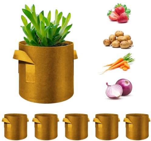 FineGearPow 5-Pack 20 Gallon Grow Bags Heavy Duty Thickened Nonwoven Fabric Pots with Handles, Plant Grow Bags for Vegetables/Flower/Plant/Fruits, Brown