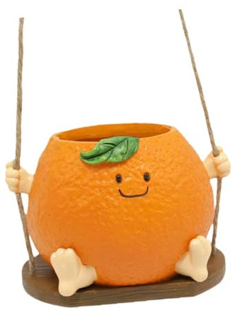 F Fityle Hanging Swing Planter Pot Flower Pot Funny Smiley Face Plant Pot Swinging Orange Planter Pot for Table Office Decor Patio