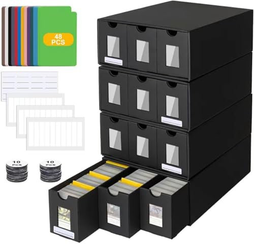 HPGJLEE 12000+ Card Storage Box with 48 Dividers, Display Windows Labels and Drawers for TCG, MTG, PTCG, Sports