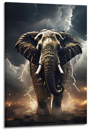 Tierposter Elefanten im Blitz, dekoratives Gemälde, Leinwand-Kunstbild, 20 x 30 cm