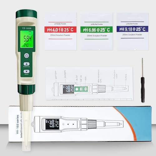 pH Messgerät für die Herstellung von Fermentierten Lebensmitteln Test pH, °C/°F, IP67 und Hintergrundbeleuchtete LED, PH-Kalibrierung Pulver-Kit, Messen Teig Käse Wasserqualität Obst Erde Fleisch