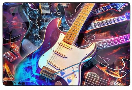 KCGSDEGV Fußmatte mit magischer E-Gitarre, bedruckt, Flanell, 120 x 182 cm, für drinnen und draußen, rutschfeste Fußmatte