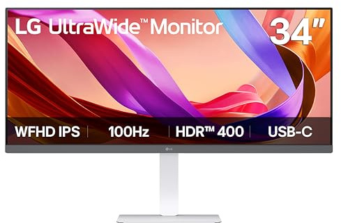 LG 34U530A-W 34-inch UltraWide WFHD (2560 x 1080) IPS Wide Computer Monitor, 100Hz, VESA DisplayHDR 400, HDMI, DisplayPort, USB Type-C, Tilt/Height/Swivel Stand, White